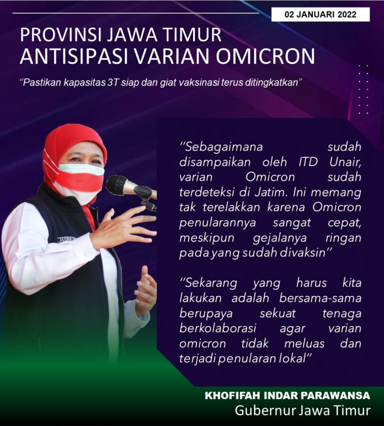 Varian Omicron Terdeteksi di Jatim, Gubernur Khofifah Minta Masyarakat Tak Panik