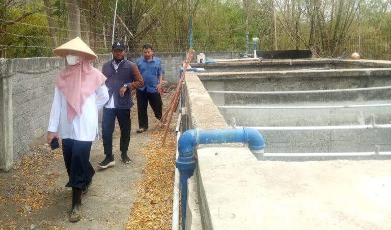 Petugas DLH Banyuwangi mengecek IPAL pabrik yang diduga memicu bau busuk di Desa Bangsring, Banyuwangi/ist.