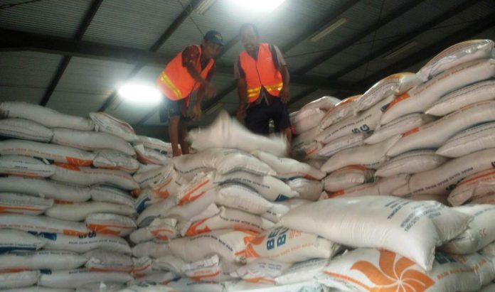 Butuh angkut menata beras di gudang Bulog Ketapang, Banyuwangi. (foto/dok)