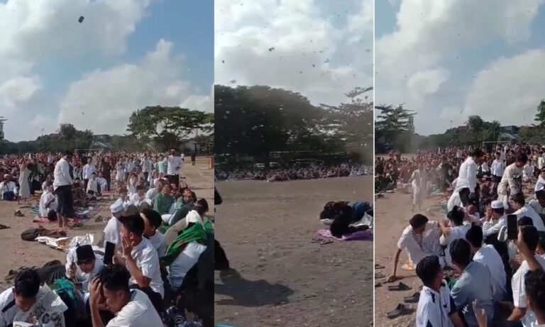 Warga Banyuwangi dikejutkan fenomena angin lesus saat salat Istisqa, Kamis (2/11/2023). (foto/ist)