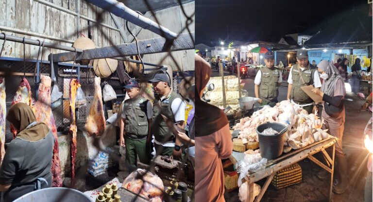 Petugas Dispertapan Kabupaten Banyuwangi menggelar sidak daging, Kamis (28/3/2024) pagi. (Foto/ist)