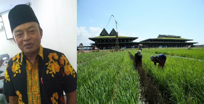 Ketua Pansus Raperda LP2B, Suyatno dan lahan abadi di sekitar Bandara Banyuwangi. (Foto/ist)