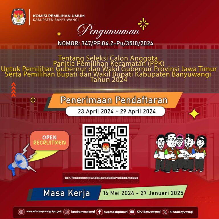Buruan Daftar…! KPU Banyuwangi Buka Pendaftaran PPK Pilkada 2024