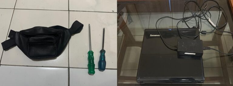 Barang bukti laptop yang diamankan dari tersangka pencurian di SDN 1 Kampunganyar, Kecamatan Glagah, Banyuwangi. (Foto/ist)